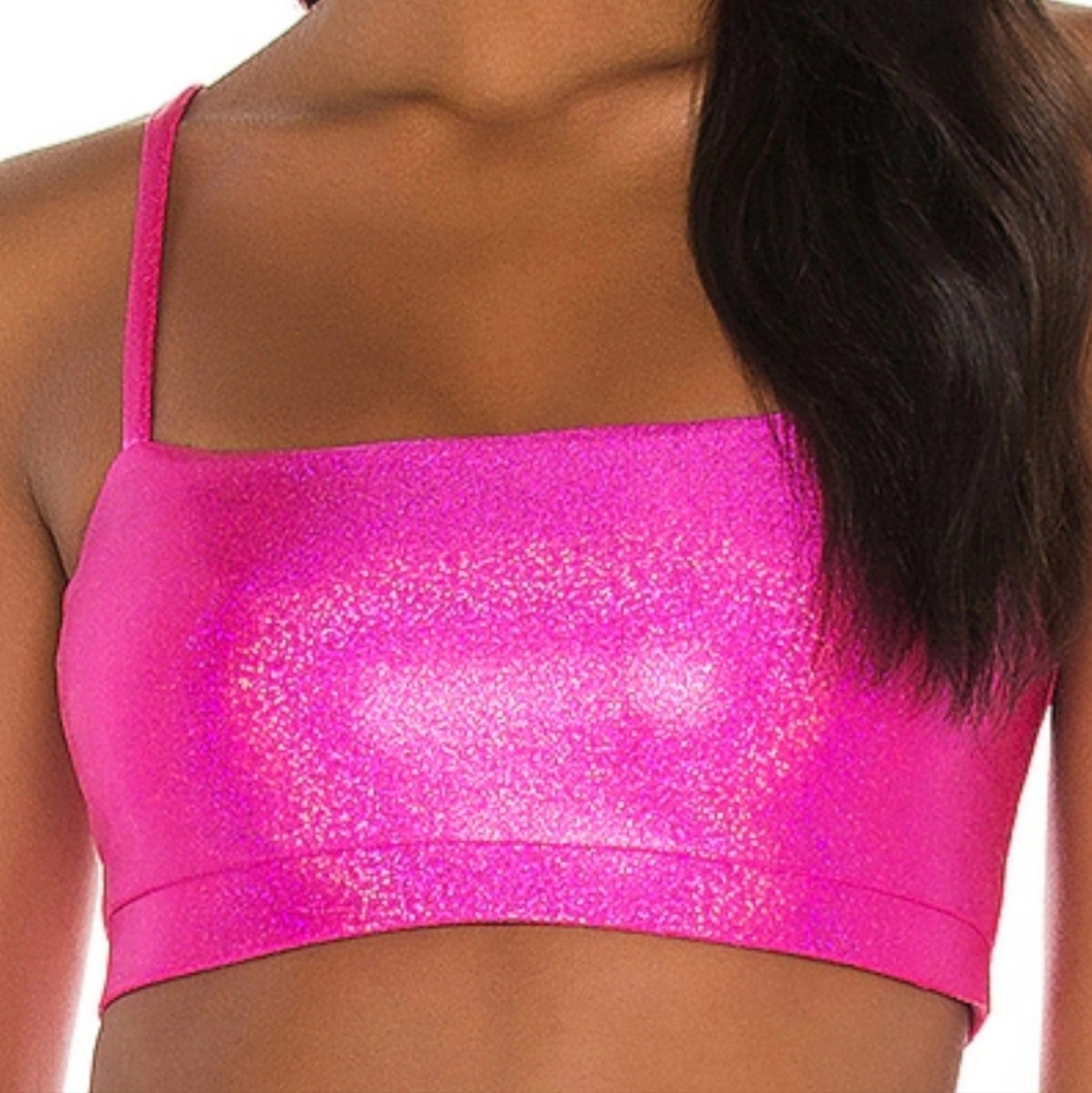 Beach Riot Shimmery Fuchsia Square-Neck Sports Bra